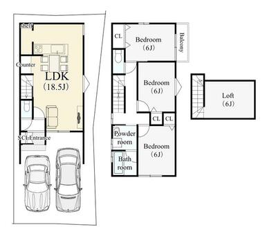 【建物プラン例】建物価格１７９９万円、建物面積８４．６５㎡