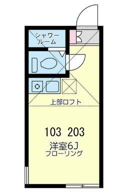 ２０３　洋室６帖＋ロフト４．１帖・ロフト高１．４ｍ、ロフトにＴＶ端子設置