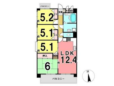 約１２．５帖のリビングを備えた、４ＬＤＫ！