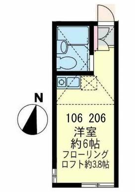 ２０６　洋室約６帖＋ロフト約３．８帖