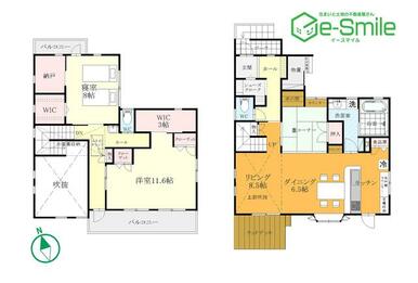 【間取り図】２ＬＤＫ／収納豊富・南向きのＬＤＫは明るく居心地の良い空間／カーポート付き