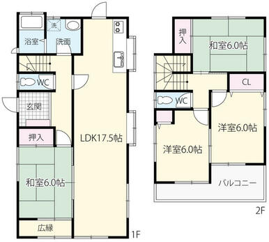 全居室６帖以上の間取り。