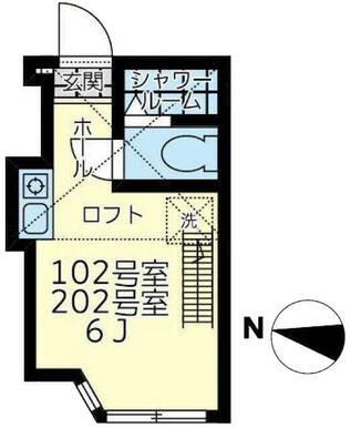 １０２　洋室６帖＋ロフト約３．８帖・ロフト高約１．４ｍ