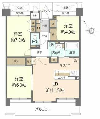 南面に面したお部屋が2部屋ある間取です！ 玄関側には吹き抜けやアルコーブがあり、プライバシーの保たれた