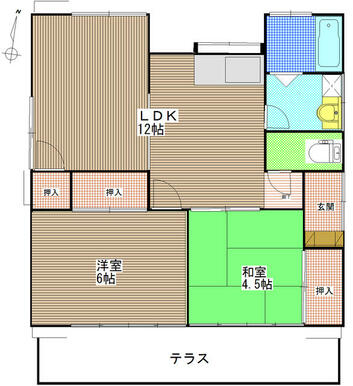 ２ＬＤＫ（洋室６帖、和室４．５帖、ＬＤＫ１２帖）