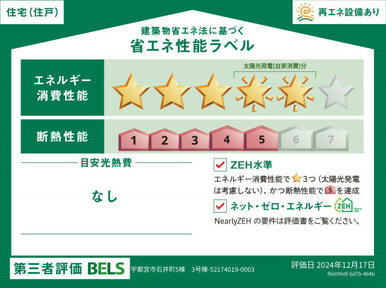 【ブルーミングガーデン 宇都宮市石井町5棟-長期優良住宅- 3号棟】省エネ性能ラベル 本ラベルは特定の住戸の性能を示すものではありません。