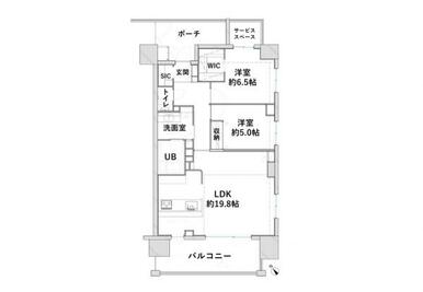 2LDK＋WIC＋SIC、専有面積70.03平米、バルコニー面積11.03平米