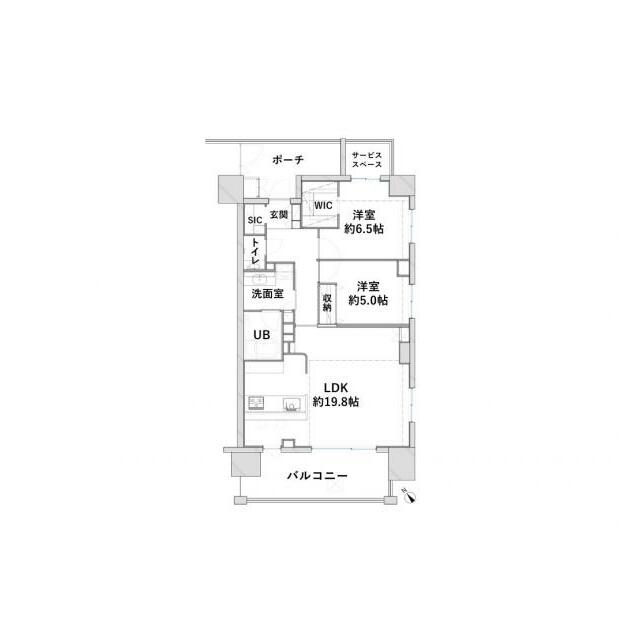 2LDK＋WIC＋SIC、専有面積70.03平米、バルコニー面積11.03平米