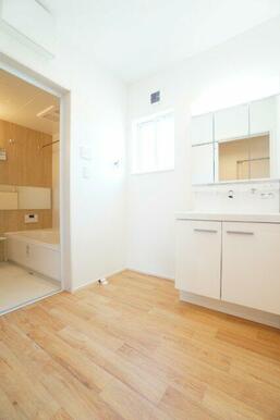 鏡裏にも収納があるタイプの洗面台です。鏡には曇り止めコート加工付きです。※類似物件の参考画像です。