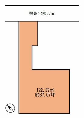 122.57㎡／37.07坪（路地状部分を含む）。隅切り部分は隣地との共有地になっています。
