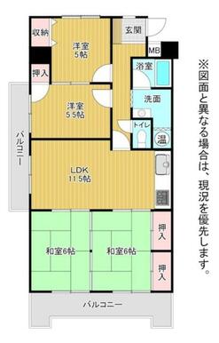 ２面バルコニー付きの３面採光で通風良好です