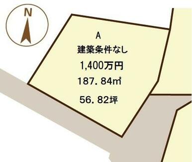 Ａ区画、１８７．８４㎡（５６．８２坪）、１４００万円