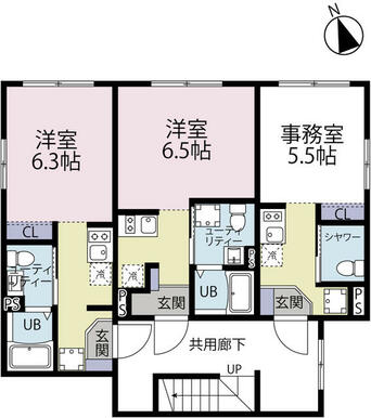 向かって右から１号室、２号室、３号室