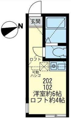 ２０２　洋室約６帖＋ロフト約４帖・ロフト高１．４ｍ