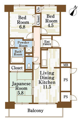 東南向きバルコニーの明るいお部屋