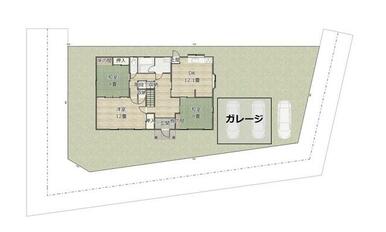 駐車場の配置イメージ図です。ガレージ内に２台、計３台駐車可能です！