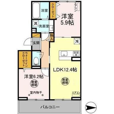 ゆとりある２LDK♪対面キッチン＆ウォークインクローゼットつきのお部屋です☆