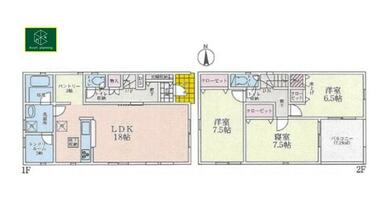 ２号棟の間取図です。３ＬＤＫ＋パントリー・ランドリールーム　販売価格（土地＋建物）２，９８０万円