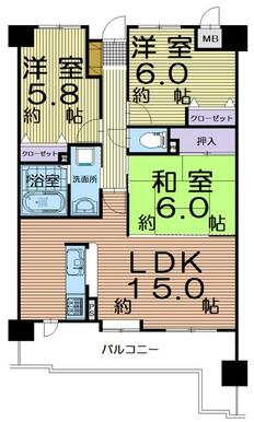 ペットＯＫの３ＬＤＫ　隣接する和室とつなげて広々使うのも◎