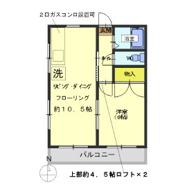 広いロフト２ヵ所付の１ＬＤＫ