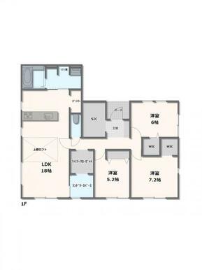 1号棟　3LDK+WIC+パントリー+リネン庫+シューズクローク+ファミリークローゼット+ランドリースペース