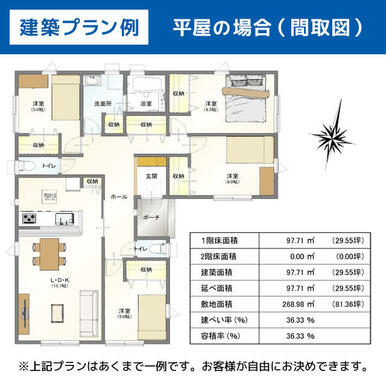 建築プラン例：平屋の場合（間取図）