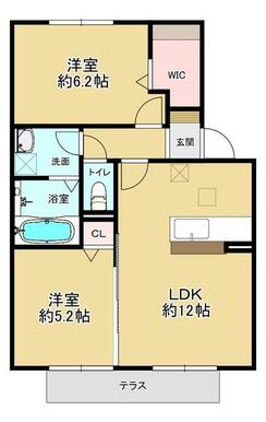 Ａ棟間取図＿ＷＩＣ付の２ＬＤＫ。ＬＤＫ横の洋室は、建具で仕切ったり、ＬＤＫと一緒に広々と使えます。