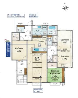 人気の平屋一戸建て。新築４ＬＤＫ。東側のお部屋はお子様の成長に合わせ２部屋へ間地切ることも可能です。