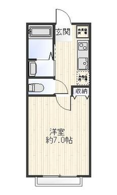 １Ｋ　賃料７．５万円　管理費２，０００円　専有面積約２３．８７㎡