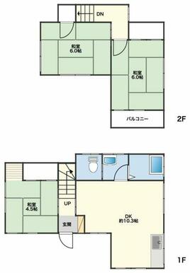 右側建物の3DK図面。全室に窓があり風通しも良好です
