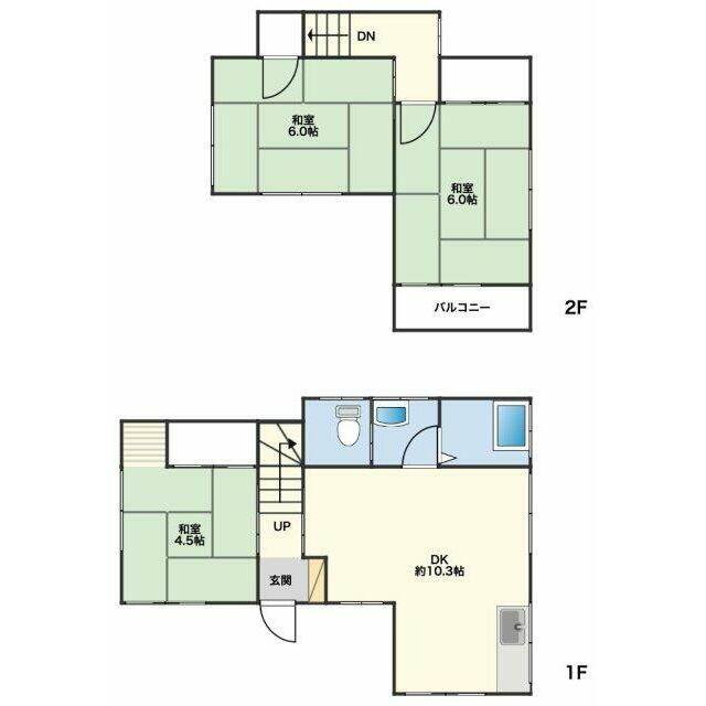 右側建物の3DK図面。全室に窓があり風通しも良好です