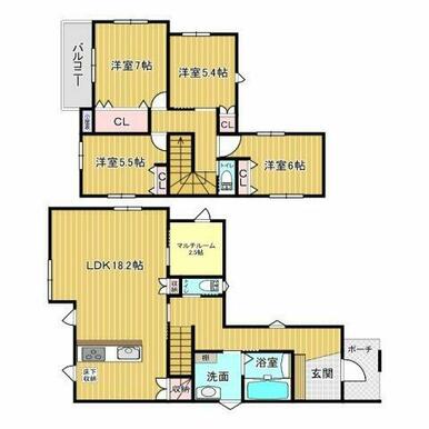 4LDKに加えマルチルームを備えたゆとりある間取りです。各居室に収納を確保しており、ご家族それぞれのプラ