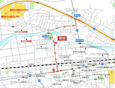 【現地案内図】「篠栗」駅まで徒歩１０分。通勤通学にも便利な立地です。