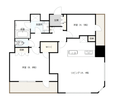 玄関から直接お部屋に行けるので、住みやすい間取りです。