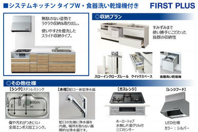 全棟標準装備のキッチン設備の内容です。