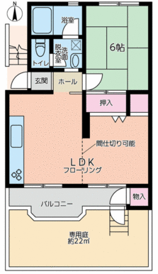 専用庭約２２㎡有　植栽可　間取りと現況が異なる場合、現況を優先とします。間仕切有、ＤＫ・ＬＤＫ利用可