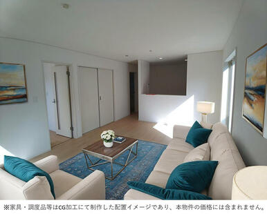 3月上旬完成予定です！ 陽当たり良好の明るいリビングです。 和室もあるので家族とくつろぎのひとときを♪ ※家具・調度品等はCG加工にて制作した配置イメージであり、本物件の価格には含まれません。