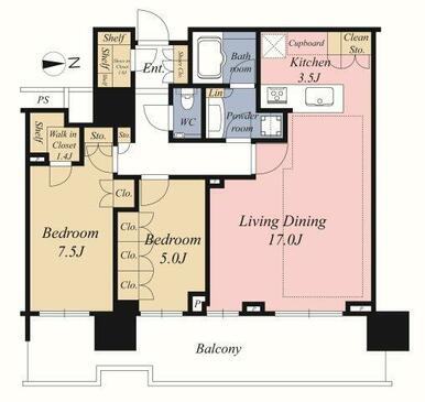 2LDK＋WIC＋SIC　３０階部分　東向き　専有面積79.53㎡
