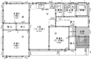 約２２坪の平屋住宅。使い勝手の良い３ＬＤＫ間取り。