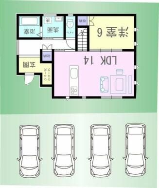 車4台駐車可能！※車の配置は一例です。