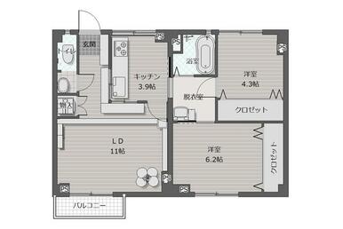 単身様・お二人様・猫ちゃんにおすすめの２ＬＤＫの間取りです♪