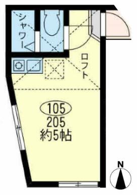 １０５　洋室５帖＋ロフト約３．８帖・ロフト高１．４ｍ