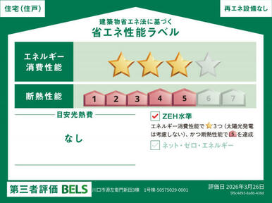【ブルーミングガーデン 川口市源左衛門新田3棟 1号棟】省エネ性能ラベル 本ラベルは特定の住戸の性能を示すものではありません。