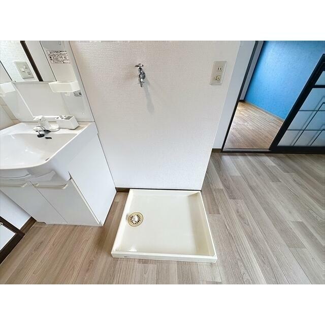 洗濯機は室内置きです