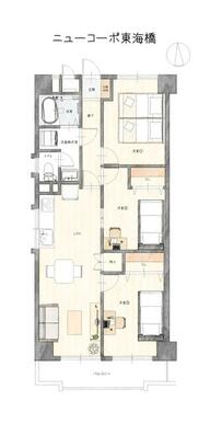 ３ＬＤＫ、専有面積６３．１８ｍ２、バルコニー面積６．１２ｍ２