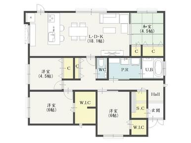 ｉ今人気の平屋　４ＳＬＤＫの収納が充実した間取です