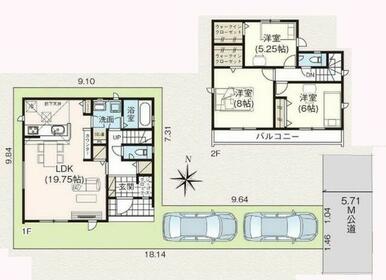 １号棟、間取り図および区画図です。