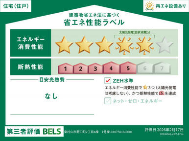 【ブルーミングガーデン 東村山市野口町4棟 1号棟】省エネ性能ラベル 本ラベルは特定の住戸の性能を示すものではありません。