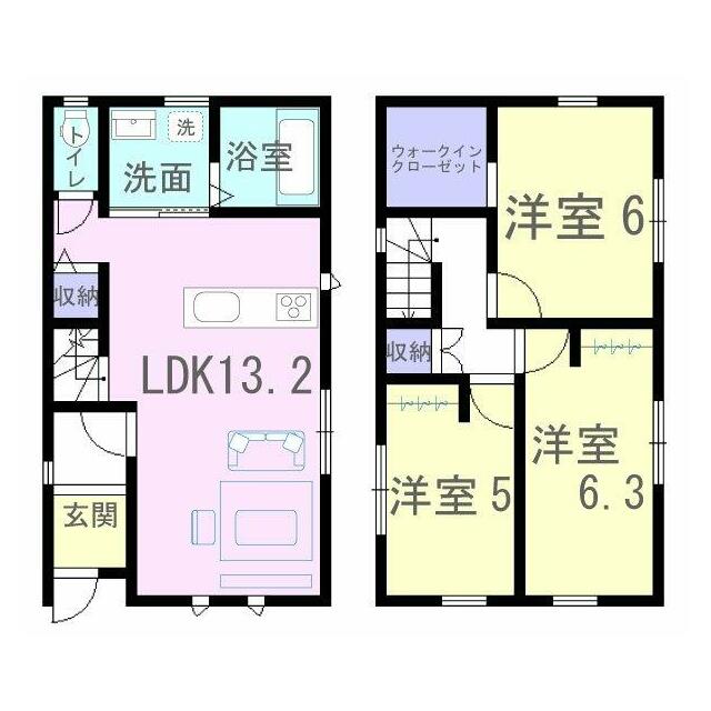 コンパクトな間取りながらウォークインクローゼットや階段下収納など収納を確保しています！