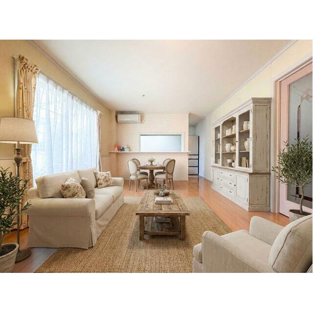 現況の物件写真に、CG による画像処理を行っています。家具、家電、照明器具、小物、その他のイメージは